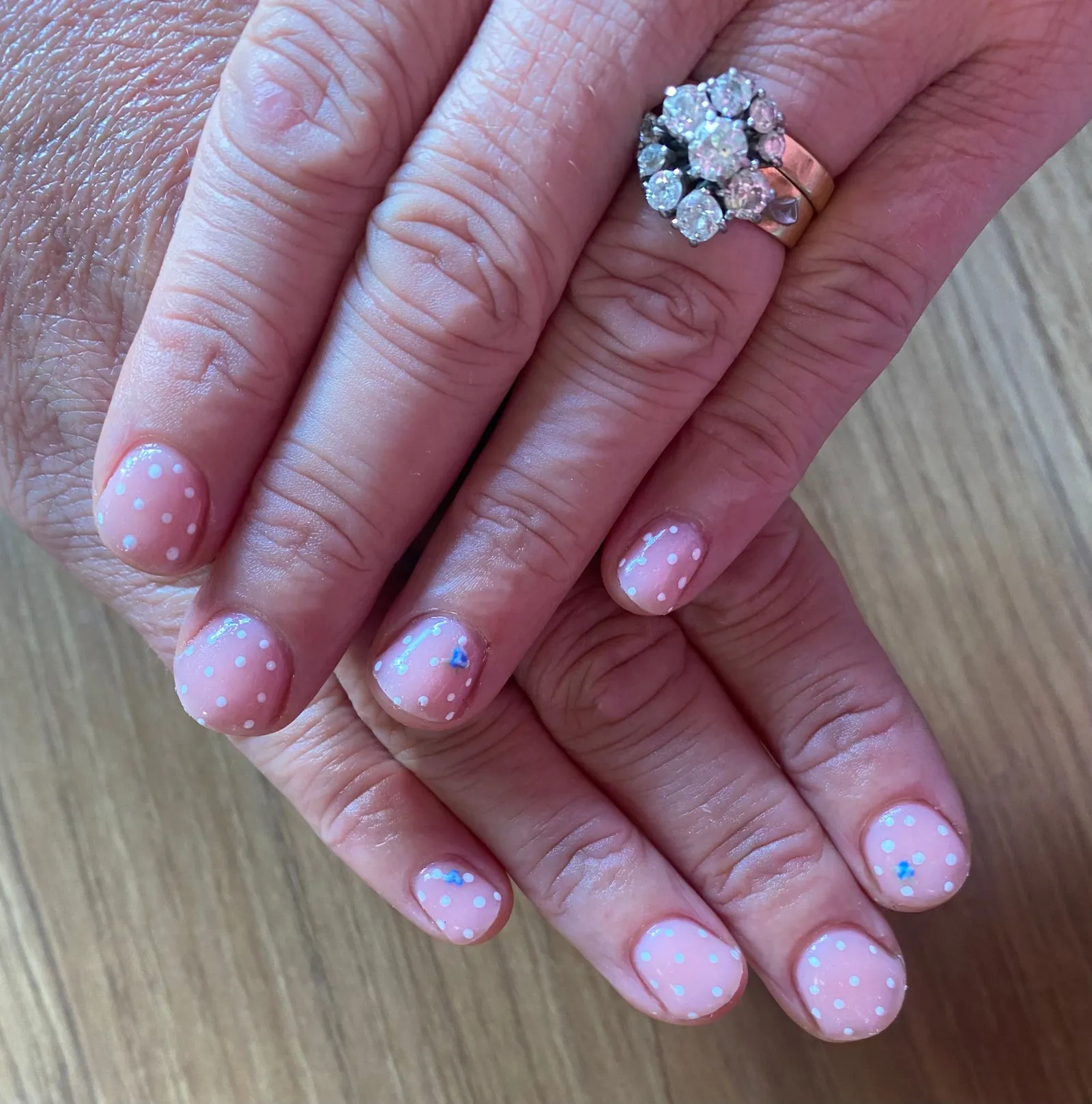 Pink gel polish manicure with polka dot nail art &mdash; Buds Nails, Newton Longville, Milton Keynes